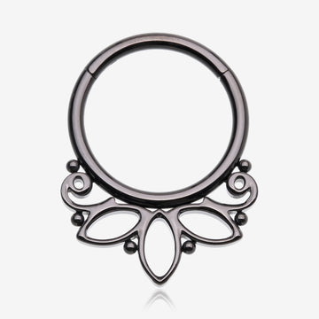 Blackline Lotus Floral Filigree Elegance Clicker Hoop Ring